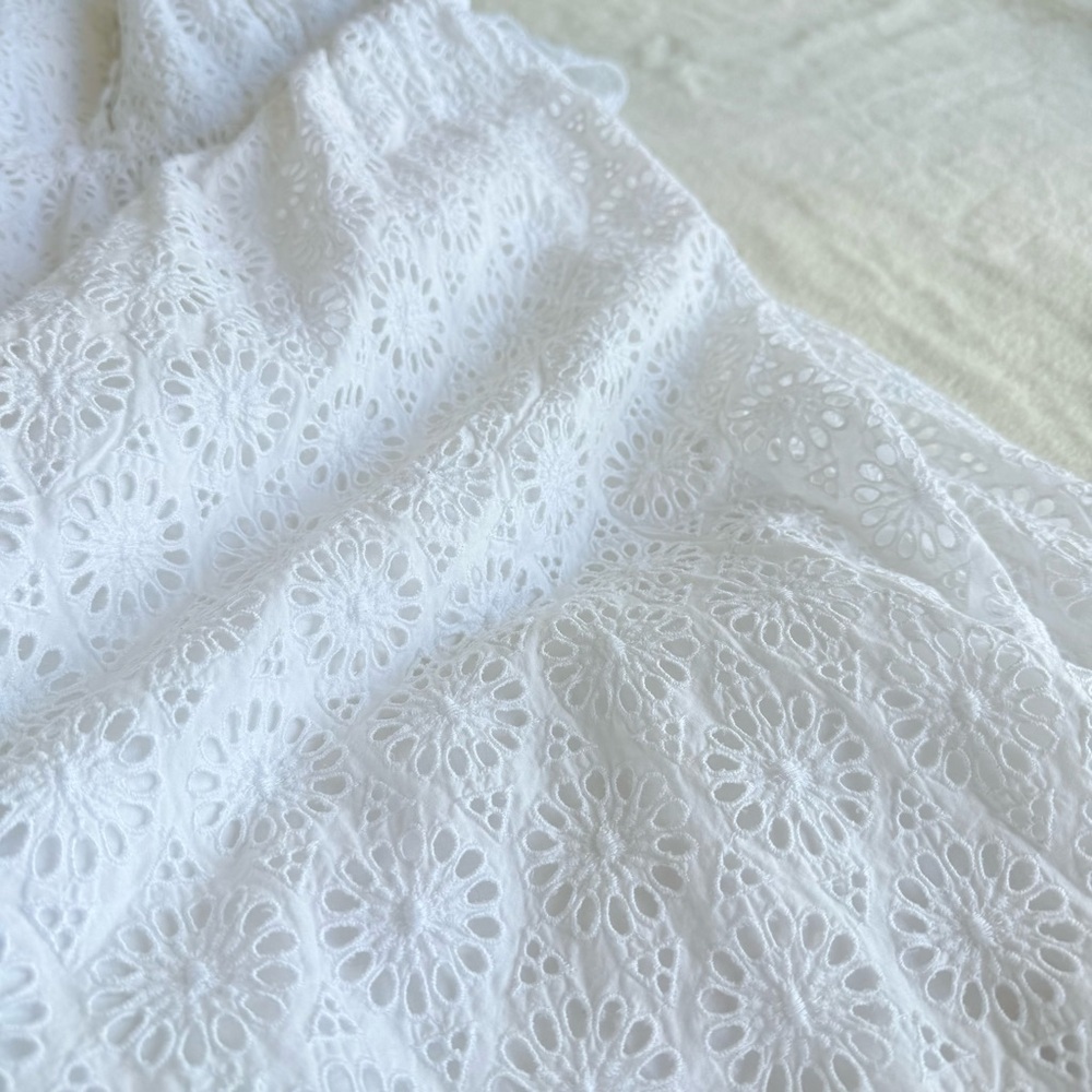 J. Crew Eyelet Cotton White Sleeveless Ruffle Maxi Dress L (14) - Picture 6 of 11